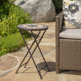 Christopher Knight Home® - Noble House - Silvester Outdoor Beige and Black Stone Side Table with Iron Frame