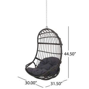 English Elm Christopher Knight Home® - BERKSHIRE Wicker Hanging Chair with 8ft Chain — Weather‑Resistant Faux Rattan Swing, 300 lb Capacity Gray 70843.00GDGRY