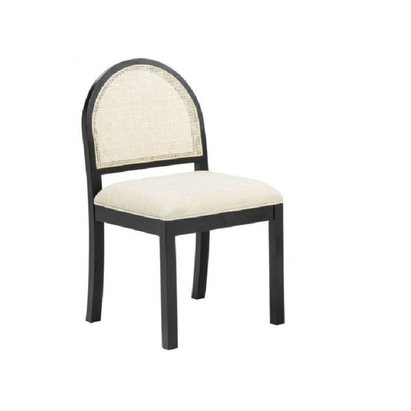 English Elm Set of 2 Rattan Back Dining Chairs Upholstered Seats Solid Wood Legs Farmhouse B011P474552