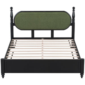 English Elm Queen Platform Bed Solid Wood Frame Velvet Upholstered Headboard Modern Bedroom N770PQ379968B