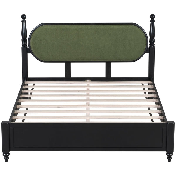 English Elm Queen Platform Bed Solid Wood Frame Velvet Upholstered Headboard Modern Bedroom N770PQ379968B