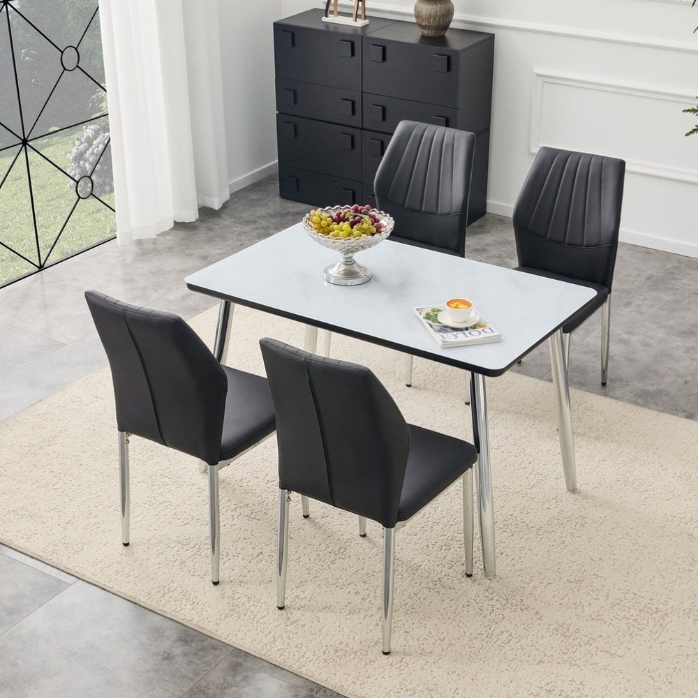 English Elm Table and Chair Set Marble Glass Top with Pu Seats Modern Dining for Apartments W1151S04645