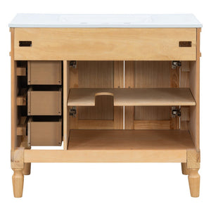 English Elm 36" Freestanding Bathroom Vanity Solid Wood Cabinet with Ceramic Sink and Soft Close Storage N729P300165N
