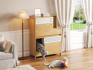English Elm Modern Mdf Cat Litter Box Enclosure Side Table with Ventilated Storage Compartment Natural N752P394342N