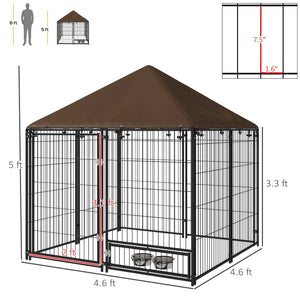 English Elm Pawhut Outdoor Steel Wire Dog Kennel with Oxford Canopy Roof and Rotating Feed Bowl W2225P173780