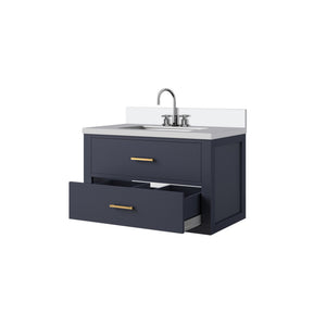 English Elm Blue Single-Sink Vanity With Cultured Marble Top & Chrome Faucet, Perfect For Modern Bathrooms B2731P257931