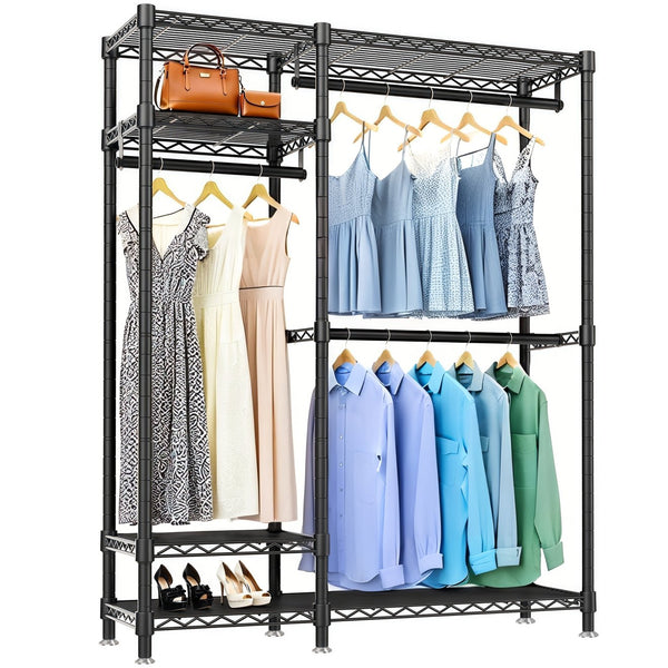 English Elm Heavy Duty Clothes Rack — 6 Adjustable Wire Shelves & 3 Rails, Portable Metal Organizer, Black, Heavy-Duty Storage Solution W3204P366324