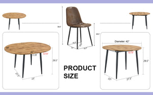 English Elm Table And Chair Set - Modern Extendable Round-To-Oval Dining Table With 4 Plush Suede Chairs For Comfort W1151S04100-GIGA