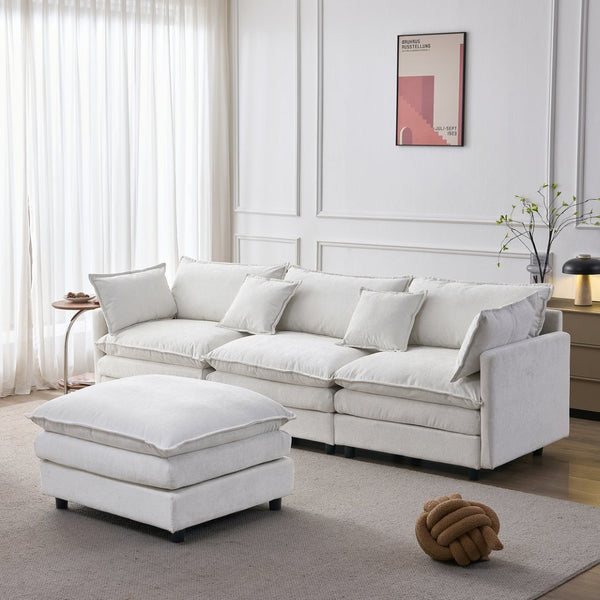 English Elm 105" L-shaped Chenille Sectional with Ottoman Pocket Spring Living Room Sofa Beige W1097S00225