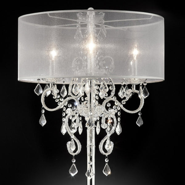 English Elm 35" Tall Table Lamp Rosie with Silvery Pink Crystal Accents, Steel Base, Elegant Fabric Shade, Luxe Glow Silver B072116234