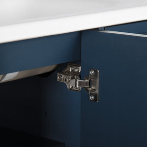 English Elm 35.6" Freestanding Bathroom Vanity with Roman Column Base and Ceramic Integrated Sink Blue W1801S00002