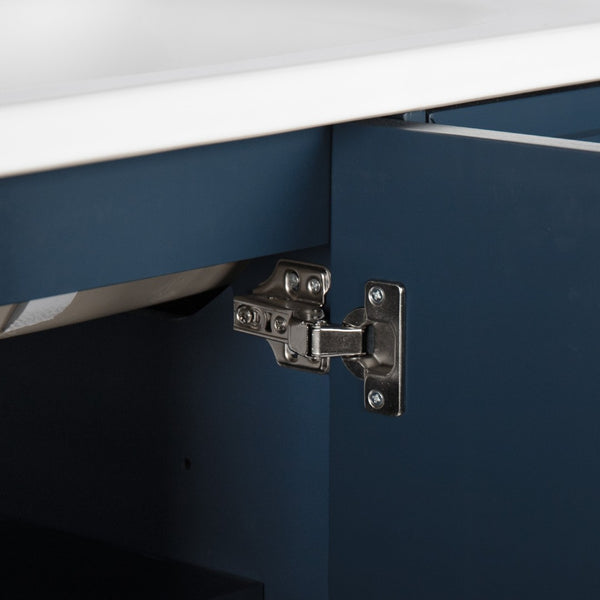 English Elm 35.6" Freestanding Bathroom Vanity with Roman Column Base and Ceramic Integrated Sink Blue W1801S00002
