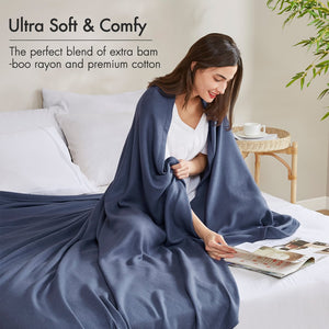 JLA Home Madison Park - Rayon Bamboo Cotton Blanket with Diamond Jacquard Weave — Breathable, Silky Soft & Gift-Ready Luxury Navy AM51-0524