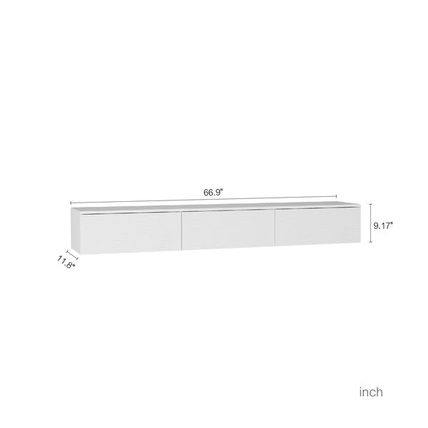 English Elm Floating LED TV Stand Wall Mounted with 16-Color Ambience, Modern Floating Cabinet with Ample Storage for 55–65" TVs White 72.24 L x 16.73 W x 5.12 H W1321P307882