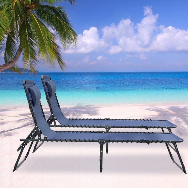 English Elm Folding Chaise Lounge Set of 2 - Portable Outdoor Pool Chairs with 4-Position Recline, Breathable Mesh, Pillow Dark Blue W3162P279116