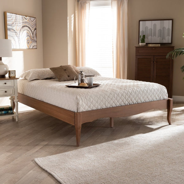 Baxton Studio Baxton Studio Vintage French-Inspired Ash Walnut Wood Bed Frame with Elegant Slatted Support Design Marieke King MG97132-Ash Walnut-King-Frame