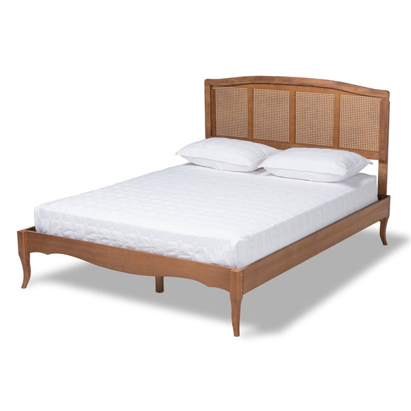 Baxton Studio Baxton Studio Vintage French-Inspired Platform Bed with Woven Rattan Headboard and Ash-Walnut Finish Marieke Queen MG97132-Ash Walnut Rattan-Queen