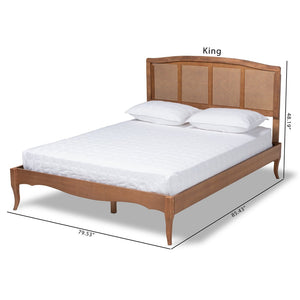 Baxton Studio Baxton Studio Vintage French-Inspired Platform Bed with Woven Rattan Headboard and Ash-Walnut Finish Marieke Queen MG97132-Ash Walnut Rattan-Queen