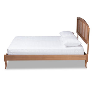 Baxton Studio Baxton Studio Vintage French-Inspired Platform Bed with Woven Rattan Headboard and Ash-Walnut Finish Marieke Queen MG97132-Ash Walnut Rattan-Queen