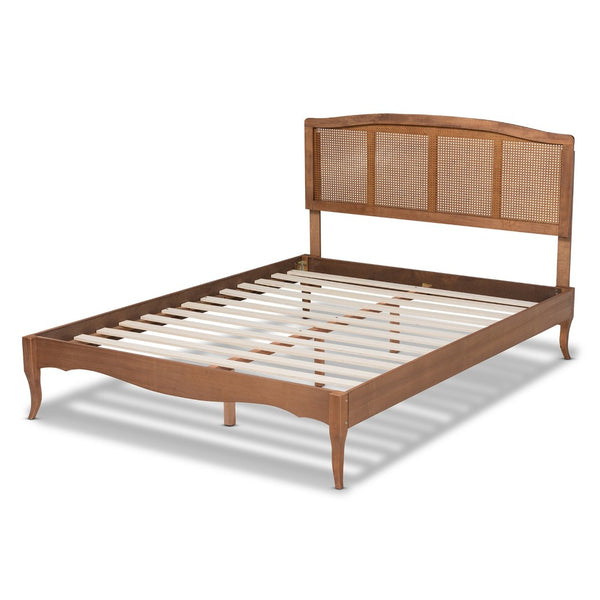 Baxton Studio Baxton Studio Vintage French-Inspired Platform Bed with Woven Rattan Headboard and Ash-Walnut Finish Marieke Queen MG97132-Ash Walnut Rattan-Queen