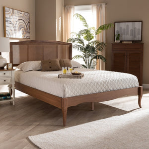 Baxton Studio Baxton Studio Vintage French-Inspired Platform Bed with Woven Rattan Headboard and Ash-Walnut Finish Marieke Queen MG97132-Ash Walnut Rattan-Queen