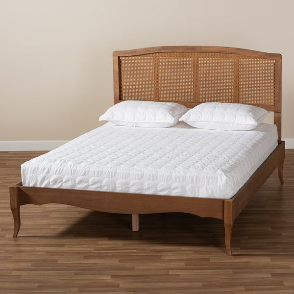 Baxton Studio Baxton Studio Vintage French-Inspired Platform Bed with Woven Rattan Headboard and Ash-Walnut Finish Marieke Queen MG97132-Ash Walnut Rattan-Queen
