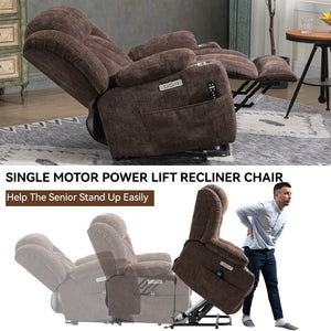 English Elm Up to 350 Lb Chenille Power Lift Recliner with Massage Heat and Usb Charging W1803S00048