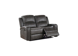 English Elm Modern Tufted Reclining Living Room Set Three Piece Smoke Faux Leather Sofa Collection B011S02366