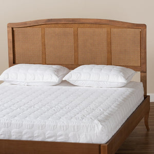 Baxton Studio Baxton Studio Marieke Mid-Century Modern Walnut Wood & Rattan Headboard for Stylish Bedrooms King MG97132-Ash Walnut Rattan-King-Headboard