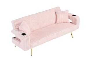 English Elm 74.01 Corduroy Convertible Sofa Bed with 3-Level Recline, Cup Holders, Solid Wood Frame, 500lb Capacity Pink W1658P251982