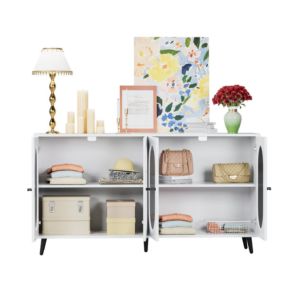 English Elm Buffet 60" Sideboard Cabinet with 4 Acrylic Doors, Adjustable Shelves, Sturdy Metal Legs, White W578P186748