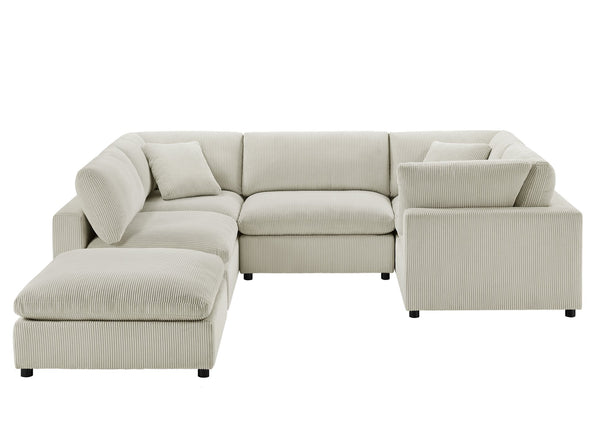 English Elm Chelsea Modular 6-Piece Sectional - Plush Beige Seating With Versatile Ottoman & Family-Friendly Design B050S00014