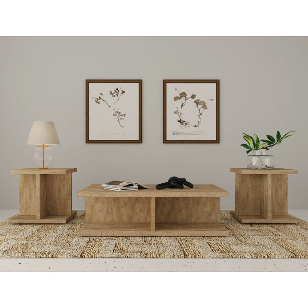English Elm Metron Mango Finish 3 Piece Living Room Table Set with Open Shelf Storage B062S01470