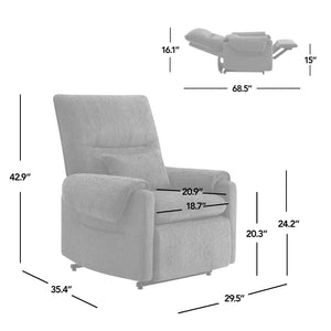 English Elm Jennifer Taylor Home - Glenn Power Lift Assist Recliner - Steel Gray Chenille, Lumbar Pillow, Side Pocket, Quiet Motor B2719P328584
