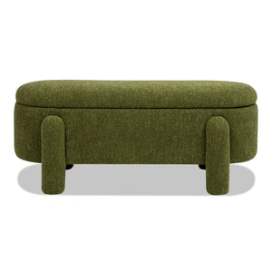 English Elm Jennifer Taylor Home - Hugo 49" Oval Fully Upholstered Storage Bench in Moss Boucle — Cozy sherpa-like texture, chic modern style, versatile seating and hidden storage (50" L x 19" W x 15" H) Green B2719P238468