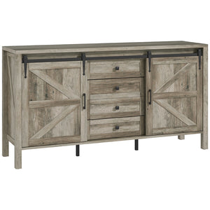 English Elm 59"sideboard Farmhouse Barn Door Buffet Cabinet with Gray Wash Finish and Black Metal Accents T3971P404047
