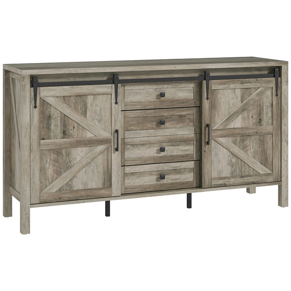 English Elm 59"sideboard Farmhouse Barn Door Buffet Cabinet with Gray Wash Finish and Black Metal Accents T3971P404047