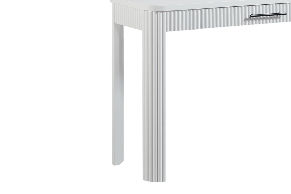 English Elm White Writing Desk with Reeded Fronts, Birch Veneer, Solid Wood Frame, 1 Storage Drawer, Transitional Design B2699P270990