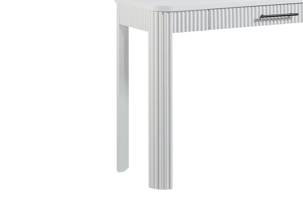 English Elm White Writing Desk with Reeded Fronts, Birch Veneer, Solid Wood Frame, 1 Storage Drawer, Transitional Design B2699P270990