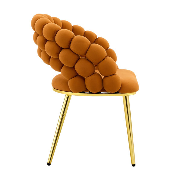 English Elm Set of 2 Sculptural Bubble Backrest Velvet Dining Chairs with Matte Black Legs Gold,Orange W3875P370930