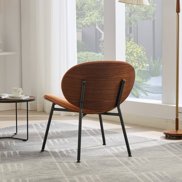 English Elm Mid-Century Shell Chair with Wood Grain Veneer, Curved Wide Seat, Metal-Wood Frame Holds 330+ lbs Orange W1143P214258