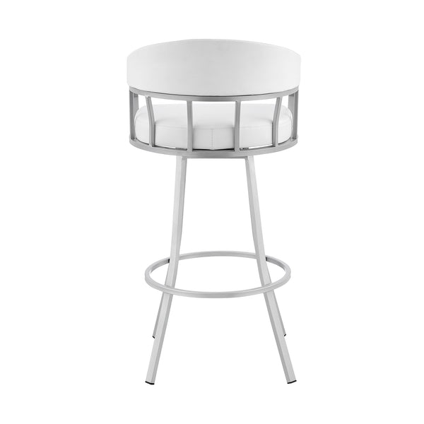 English Elm Wyden 30" Swivel Faux Leather Bar Stool with Brushed Metal Base, 360° Rotation, Footrest White B2736P268599