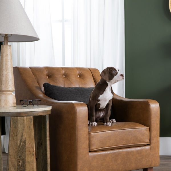 Crestview Collection Upholstered Accent Chair - Timeless Brown Charm With Button Tufting & Plush Foam Cushion Comfort Brown Faux Leather Cvfzr6166