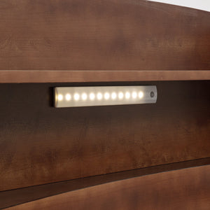 English Elm Full Pine Wood Bed with Bookcase Headboard, LED Motion Sensor, Guardrails & Ample Walnut Storage W504P281004