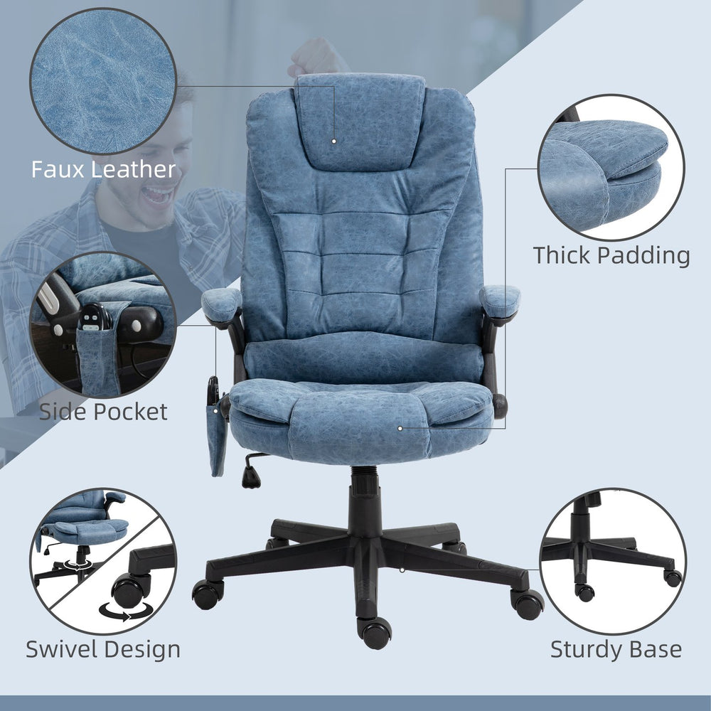 English Elm Homcom High Back Massage Office Chair With 6 Vibration Points, Heat, Recline & Remote Control, Blue W2225P217523