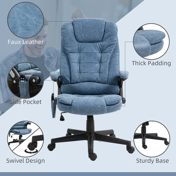 English Elm Homcom High Back Massage Office Chair With 6 Vibration Points, Heat, Recline & Remote Control, Blue W2225P217523