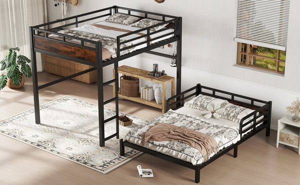 English Elm Full Metal Bunk Bed - Versatile Full-Over-Full Design With Vintage Wood Finish & Safety Fence W1580S00226