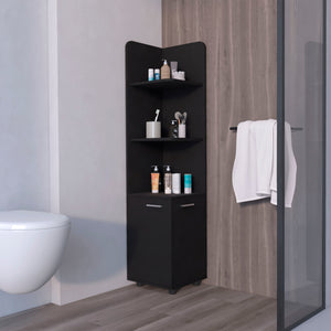 English Elm Wenge Two-Door Corner Cabinet with Three Open Shelves, Wenge Finish, Melamine, Metal Handles (96) B062P205243