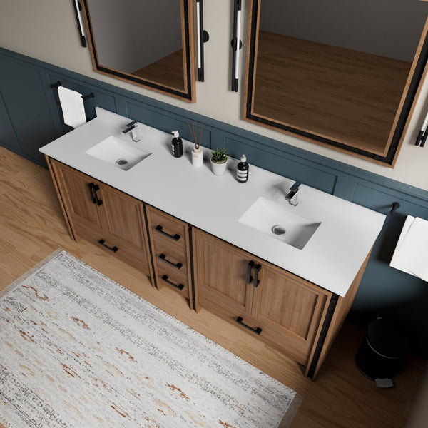 English Elm Rustic Barnwood Double Bath Vanity 84in W x 22in D – Solid Wood, Soft-Close Drawers, Full Storage Cabinetry B2731P260759