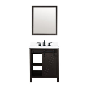 English Elm Brown Bathroom Vanity Set With White Quartz Countertop, Matte Black Faucet & Matching Mirror B2731S01274